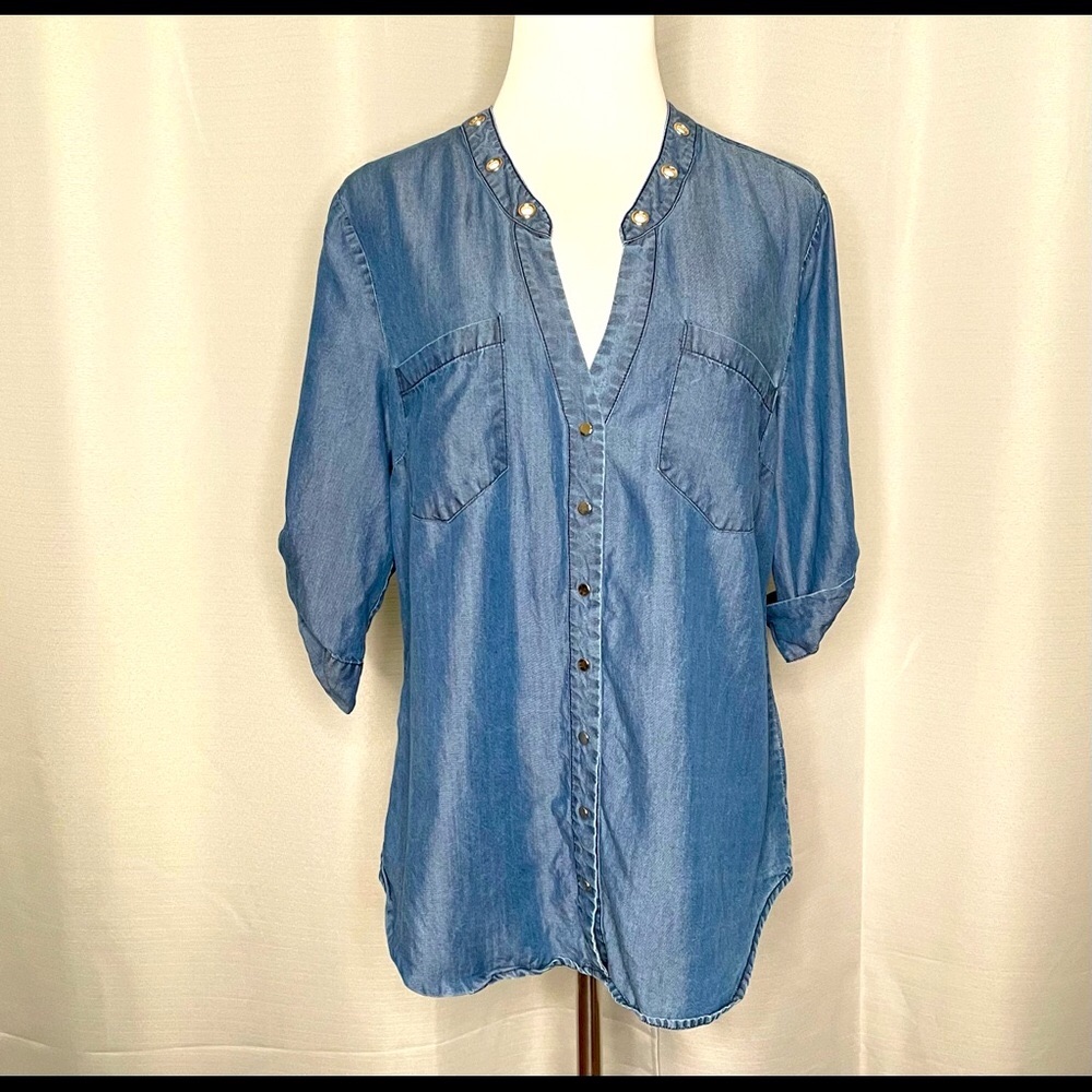 Bebe Snap Front Chambray Top